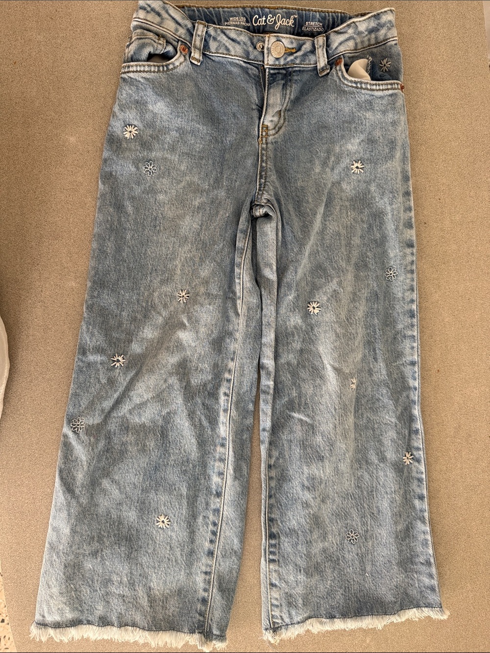 Cat & Jack Light Blue Wide-Leg Jeans with Embroidered Daisy Accents